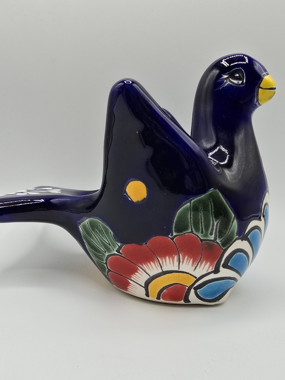 Talavera Style Blue Bird Planter Mexican Folk Art Ceramic Pottery 4.25"H